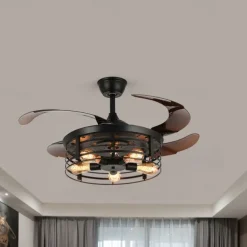 Ceiling Fan with Lights 42 Inch 5-Lights Black Rustic Ceiling Fan with Remote Warm White With Bulbs