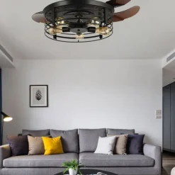 Ceiling Fan with Lights 42 Inch 5-Lights Black Rustic Ceiling Fan with Remote Warm White With Bulbs