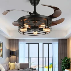 Ceiling Fan with Lights 42 Inch 5-Lights Black Rustic Ceiling Fan with Remote Warm White With Bulbs
