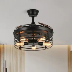 Ceiling Fan with Lights 42 Inch 5-Lights Black Rustic Ceiling Fan with Remote Warm White With Bulbs