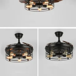 Ceiling Fan with Lights 42 Inch 5-Lights Black Rustic Ceiling Fan with Remote Warm White With Bulbs