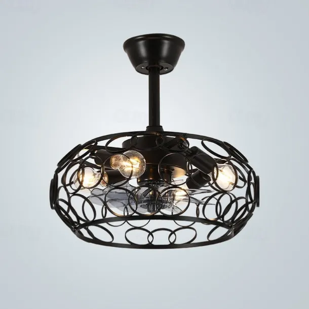 Ceiling Fan with Lights and Remote, 19.5" Caged Industrial Fandelier, Indoor Vintage Chandelier Fan Light for Bedroom, Living Room, Dinning Room, Kids Room, Black