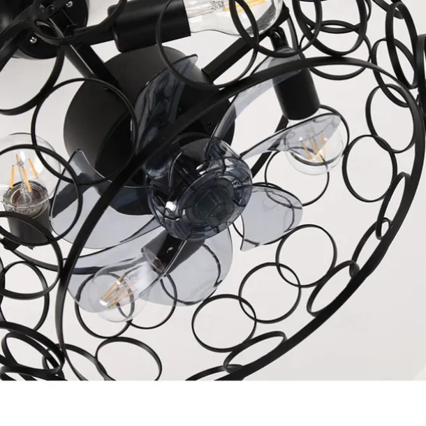 Ceiling Fan with Lights and Remote, 19.5" Caged Industrial Fandelier, Indoor Vintage Chandelier Fan Light for Bedroom, Living Room, Dinning Room, Kids Room, Black
