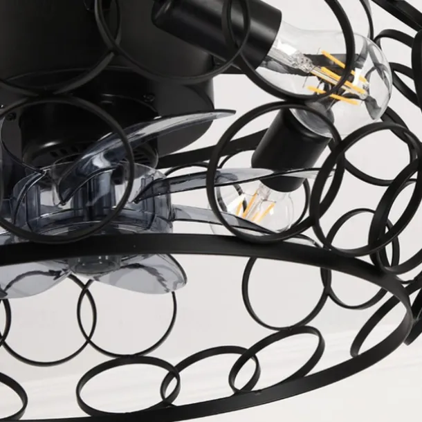 Ceiling Fan with Lights and Remote, 19.5" Caged Industrial Fandelier, Indoor Vintage Chandelier Fan Light for Bedroom, Living Room, Dinning Room, Kids Room, Black