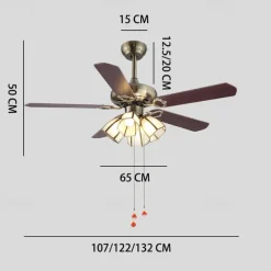 Ceiling Fan with Lights and Remote 108/120/130cm Industrial Fandelier Indoor Vintage Chandelier Fan Light for Bedroom, Living Room, Dinning Room, Kids Room Warm Light