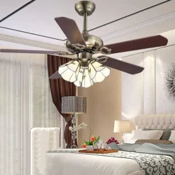 Ceiling Fan with Lights and Remote 108/120/130cm Industrial Fandelier Indoor Vintage Chandelier Fan Light for Bedroom, Living Room, Dinning Room, Kids Room Warm Light