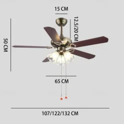 Ceiling Fan with Lights and Remote 108/120/130cm Industrial Fandelier Indoor Vintage Chandelier Fan Light for Bedroom, Living Room, Dinning Room, Kids Room Warm Light