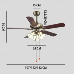 Ceiling Fan with Lights and Remote 108/120/130cm Industrial Fandelier Indoor Vintage Chandelier Fan Light for Bedroom, Living Room, Dinning Room, Kids Room Warm Light