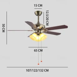 Ceiling Fan with Lights and Remote 108/120/130cm Industrial Fandelier Indoor Vintage Chandelier Fan Light for Bedroom, Living Room, Dinning Room, Kids Room Warm Light