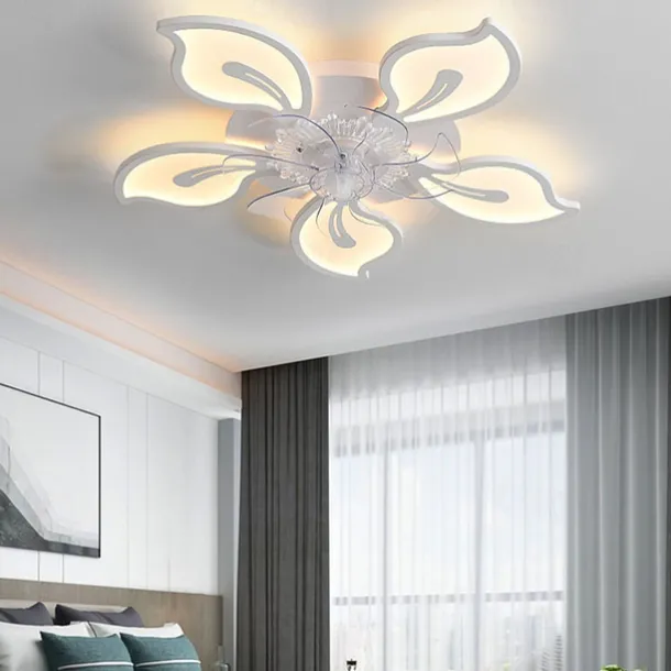 Ceiling Fan with Lights 65cm Dimmable LED 3 Color 6 Speeds Timing Reversible Blades with Remote Control, Household Fan Chandelier, indoor Low Profile Flush Mount Ceiling Fan