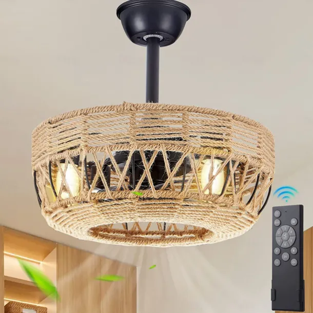 Ceiling Fan with Lights Crystal Black 18" Warm White LED 6 Speeds Timing Reversible Blades with Remote Control, Household Fan Chandelier, indoor Low Profile Flush Mount Ceiling Fan 110-120V