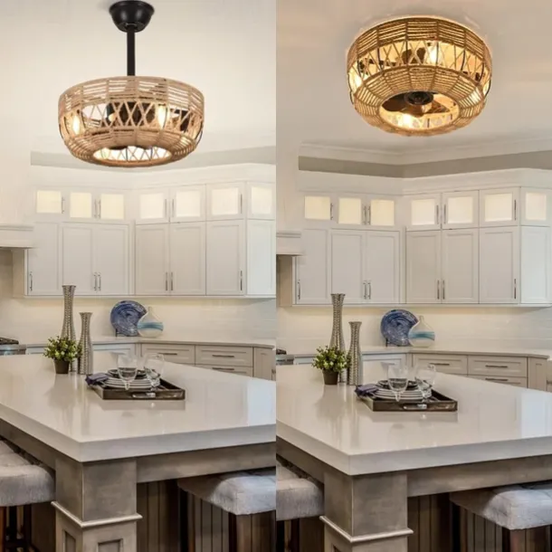 Ceiling Fan with Lights Crystal Black 18" Warm White LED 6 Speeds Timing Reversible Blades with Remote Control, Household Fan Chandelier, indoor Low Profile Flush Mount Ceiling Fan 110-120V