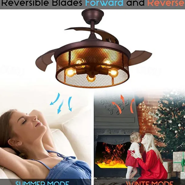 Ceiling Fans with Lights 5-Light 19.5" Dimmable Retro Design Ceiling Lights Metal Artistic Style Modern Style Novelty Painted Finishes Black 85-265V