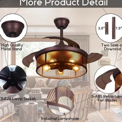 Ceiling Fans with Lights 5-Light 19.5