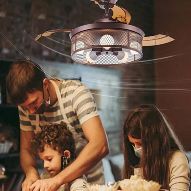 Ceiling Fans with Lights 5-Light 19.5" Dimmable Retro Design Ceiling Lights Metal Artistic Style Modern Style Novelty Painted Finishes Black 85-265V