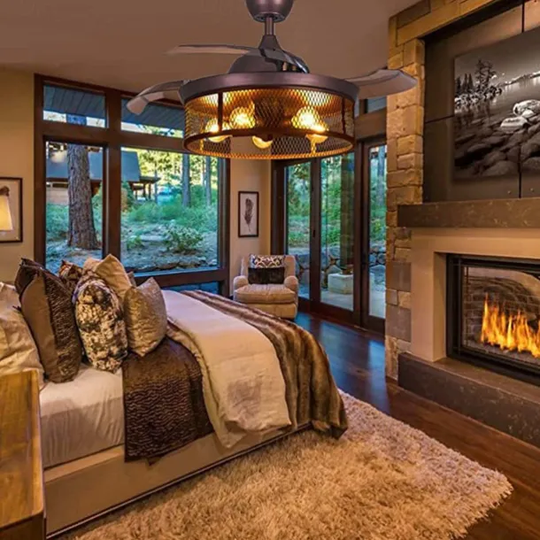 Ceiling Fans with Lights 5-Light 19.5" Dimmable Retro Design Ceiling Lights Metal Artistic Style Modern Style Novelty Painted Finishes Black 85-265V