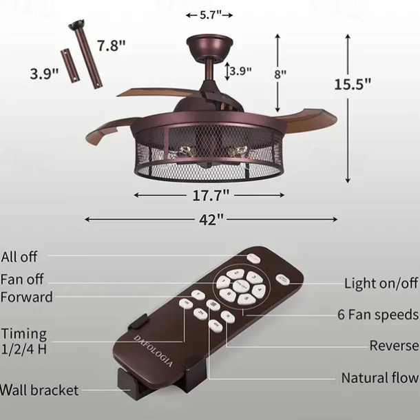 Ceiling Fans with Lights 5-Light 19.5" Dimmable Retro Design Ceiling Lights Metal Artistic Style Modern Style Novelty Painted Finishes Black 85-265V