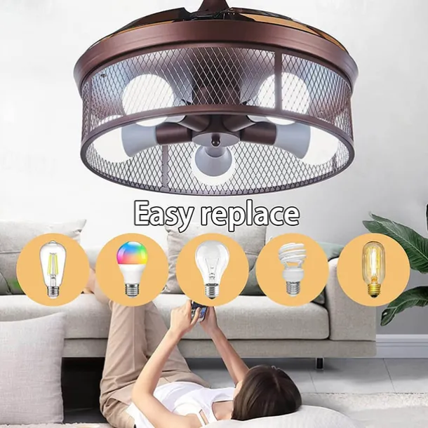 Ceiling Fans with Lights 5-Light 19.5" Dimmable Retro Design Ceiling Lights Metal Artistic Style Modern Style Novelty Painted Finishes Black 85-265V