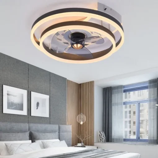 Ceiling Fans with Lights Flush Mount Low Profile Indoor Ceiling Fan,19.5" Dimmable Bladeless Ceiling Fans with Remote Control,Smart 3 Colors 6 Speeds Reversible