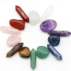 Chakra Healing Stones Set Natural Spar Hexagonal Column Double Point 7 Irregular 7 Set Gift Box