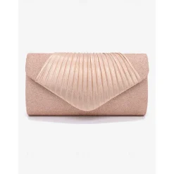 Champagne Glitter Evening Clutch Bag with Pleated Design – Elegant Handbag for Women, Perfect for Weddings, Parties, and Formal Events
