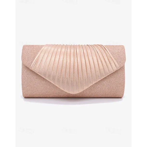Champagne Glitter Evening Clutch Bag with Pleated Design – Elegant Handbag for Women, Perfect for Weddings, Parties, and Formal Events