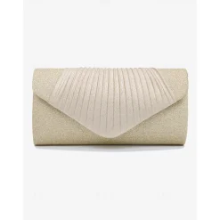 Champagne Glitter Evening Clutch Bag with Pleated Design – Elegant Handbag for Women, Perfect for Weddings, Parties, and Formal Events