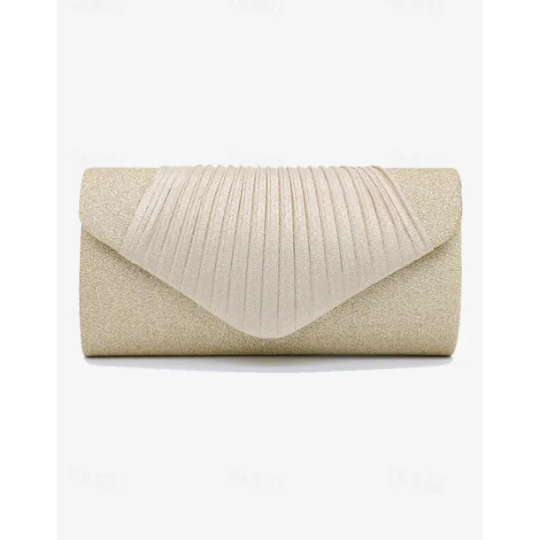 Champagne Glitter Evening Clutch Bag with Pleated Design – Elegant Handbag for Women, Perfect for Weddings, Parties, and Formal Events