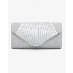 Champagne Glitter Evening Clutch Bag with Pleated Design – Elegant Handbag for Women, Perfect for Weddings, Parties, and Formal Events