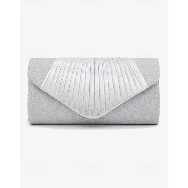 Champagne Glitter Evening Clutch Bag with Pleated Design – Elegant Handbag for Women, Perfect for Weddings, Parties, and Formal Events