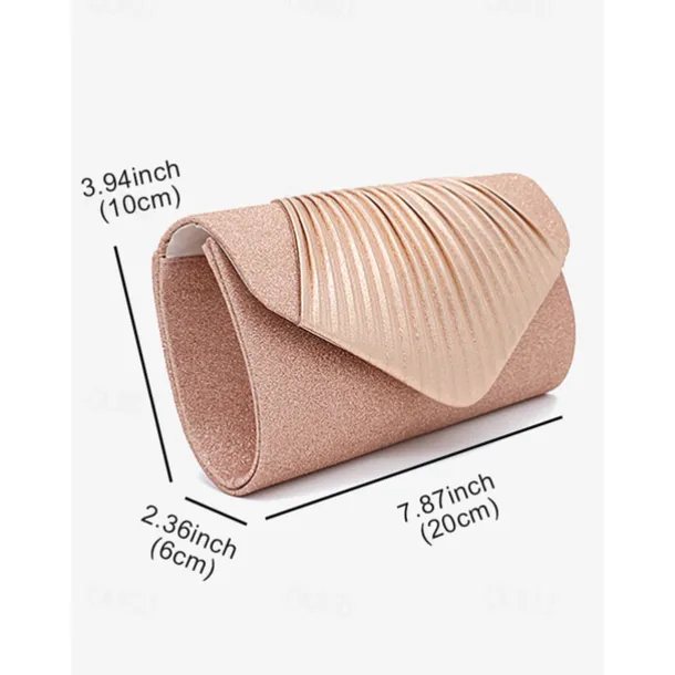 Champagne Glitter Evening Clutch Bag with Pleated Design – Elegant Handbag for Women, Perfect for Weddings, Parties, and Formal Events