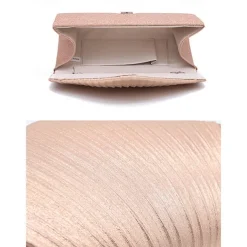 Champagne Glitter Evening Clutch Bag with Pleated Design – Elegant Handbag for Women, Perfect for Weddings, Parties, and Formal Events