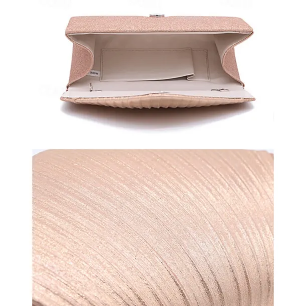 Champagne Glitter Evening Clutch Bag with Pleated Design – Elegant Handbag for Women, Perfect for Weddings, Parties, and Formal Events