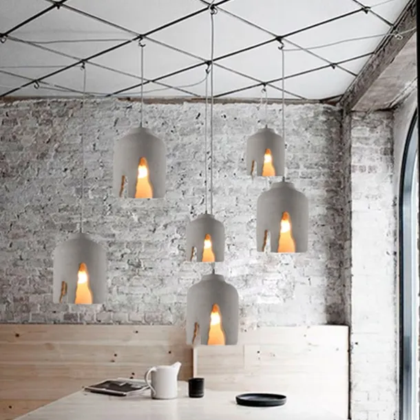 Chandelier Creative Concrete Chandelier E27 Single Head Design Light Fixture Height Adjustable Suspension Wire Lights Decoration Coffee Shop Restaurant