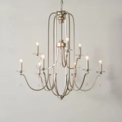 Chandelier for Dining Room Candle Style 6/9/12-Heads Modern Farmhouse Pendant Lighting,9-Light Brushed Candle Ceiling Hanging Fixture for Living Room Bedroom Coffee 110-240V