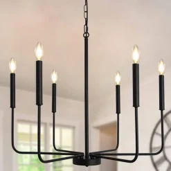Chandelier 6-Light 26" Modern Metal Farmhouse Chandelier Wrought Iron Classic Candle Ceiling Pendant Light Fixture for Dining Room Living Room Kitchen Island Entry Stairwell, Dia 26" 110-240V