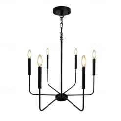 Chandelier 6-Light 26" Modern Metal Farmhouse Chandelier Wrought Iron Classic Candle Ceiling Pendant Light Fixture for Dining Room Living Room Kitchen Island Entry Stairwell, Dia 26" 110-240V