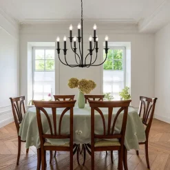Chandelier 6-Light Modern Farmhouse Chandelier Wrought Iron Classic Candle Ceiling Pendant Light Fixture for Dining Room Living Room Kitchen Island Entry Stairwell, Dia 26