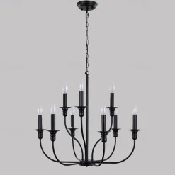 Chandelier 6-Light Modern Farmhouse Chandelier Wrought Iron Classic Candle Ceiling Pendant Light Fixture for Dining Room Living Room Kitchen Island Entry Stairwell, Dia 26