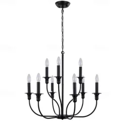 Chandelier 6-Light Modern Farmhouse Chandelier Wrought Iron Classic Candle Ceiling Pendant Light Fixture for Dining Room Living Room Kitchen Island Entry Stairwell, Dia 26