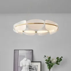 Chandelier Lighting 3 Color 60cm Acrylic Pendant Lamp Living Room Bedroom Dining Room Coffee Store Bar Hotel Decorate Fixtures Pearl Necklace Shape Hanging Light 110-240V