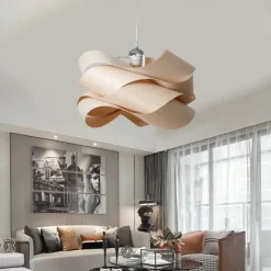 Chandeliers 45/60cm Wood Unique Flower Design Pendant Lighting E27 Ceiling Light Fixture Fixtures for Dining Room Kitchen Living Room Bedroom 110-240V