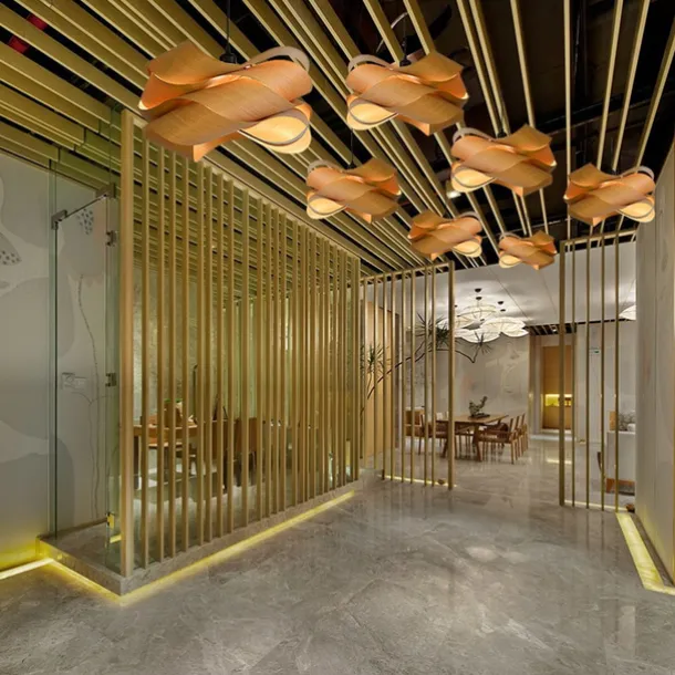 Chandeliers 45/60cm Wood Unique Flower Design Pendant Lighting E27 Ceiling Light Fixture Fixtures for Dining Room Kitchen Living Room Bedroom 110-240V