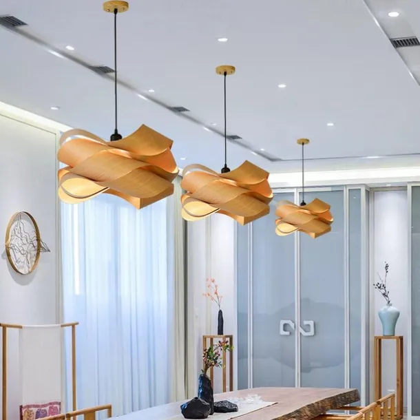 Chandeliers 45/60cm Wood Unique Flower Design Pendant Lighting E27 Ceiling Light Fixture Fixtures for Dining Room Kitchen Living Room Bedroom 110-240V