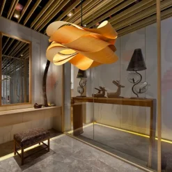 Chandeliers 45/60cm Wood Unique Flower Design Pendant Lighting E27 Ceiling Light Fixture Fixtures for Dining Room Kitchen Living Room Bedroom 110-240V