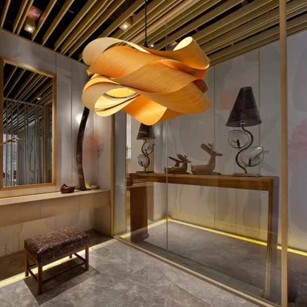 Chandeliers 45/60cm Wood Unique Flower Design Pendant Lighting E27 Ceiling Light Fixture Fixtures for Dining Room Kitchen Living Room Bedroom 110-240V