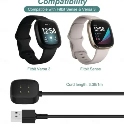 Charger for Fitbit Sense/Sense 2/Versa 3/Versa 4, Replacement Charging Cable Cord Magnetic Dock Stand for Fitbit Sense 1/2, Versa 3/4 Smartwatch