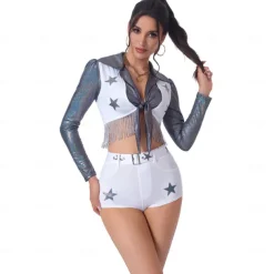 Cheerleader Halloween Outfits Costume Two Piece Set Drag & Glam Star Print Adults' Women's Halloween Carnival Pride Parade Pride Month Easy Halloween Costumes Dress Up
