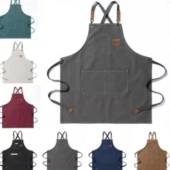 Chef Aprons for Men Women with Large Pockets, Cotton Canvas Cross Back Heavy Duty Adjustable Work Apron