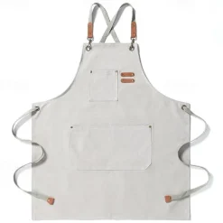 Chef Aprons for Men Women with Large Pockets, Cotton Canvas Cross Back Heavy Duty Adjustable Work Apron